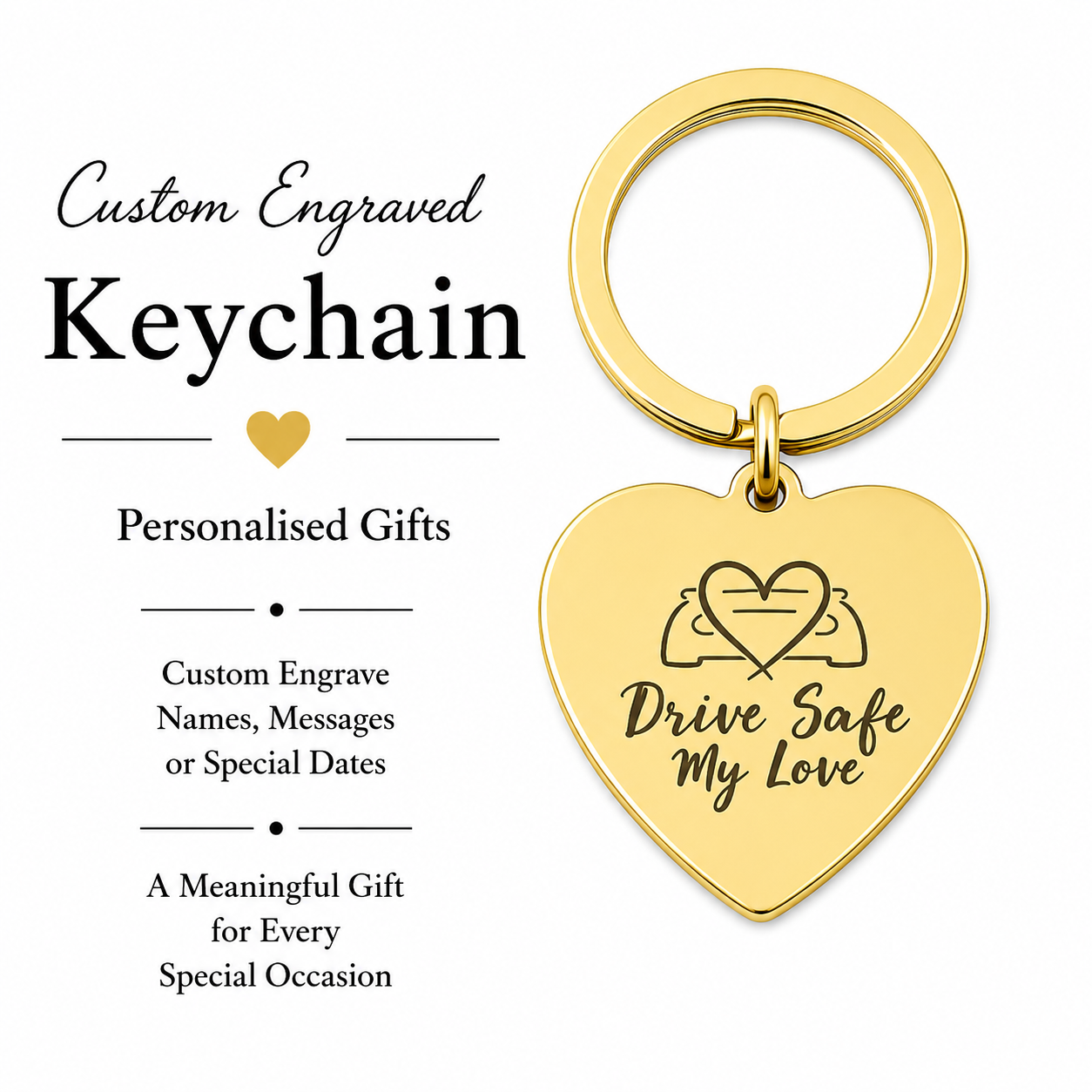 Custom Heart Stainless Steel Drive Safe Keychain