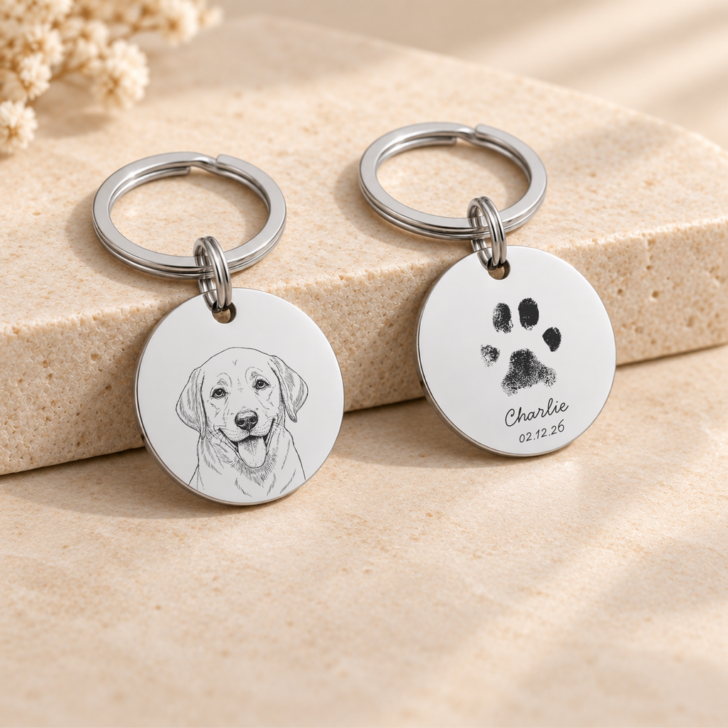 Personalised "Pet Paw & Name" Engraved Keychain