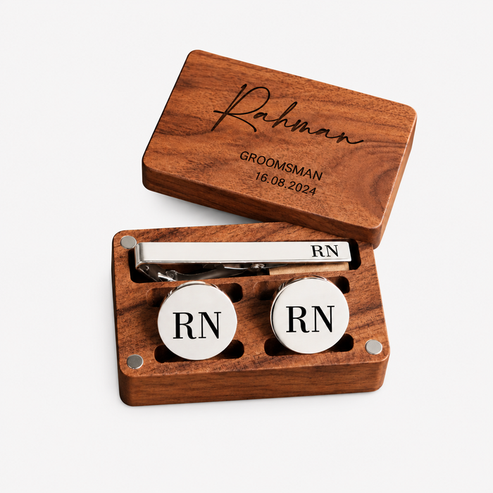 Engraved Cufflinks & Tie Clip Set – Christmas Gift for Him