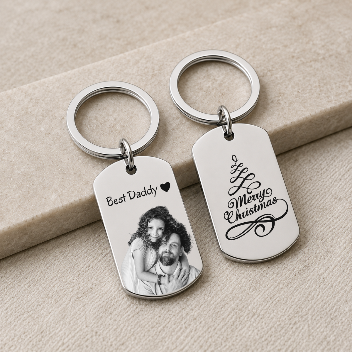 Personalised Christmas Photo Keyring – Engraved Picture Gift