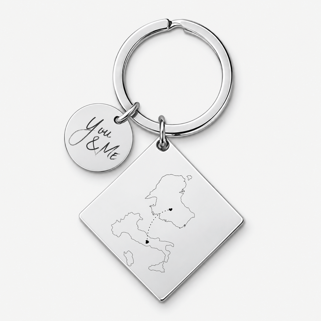 Two Country Map Keyring – Long Distance Gift