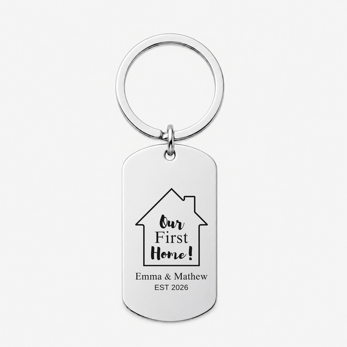 First Home Keychain, Custom Engraved Housewarming Gift
