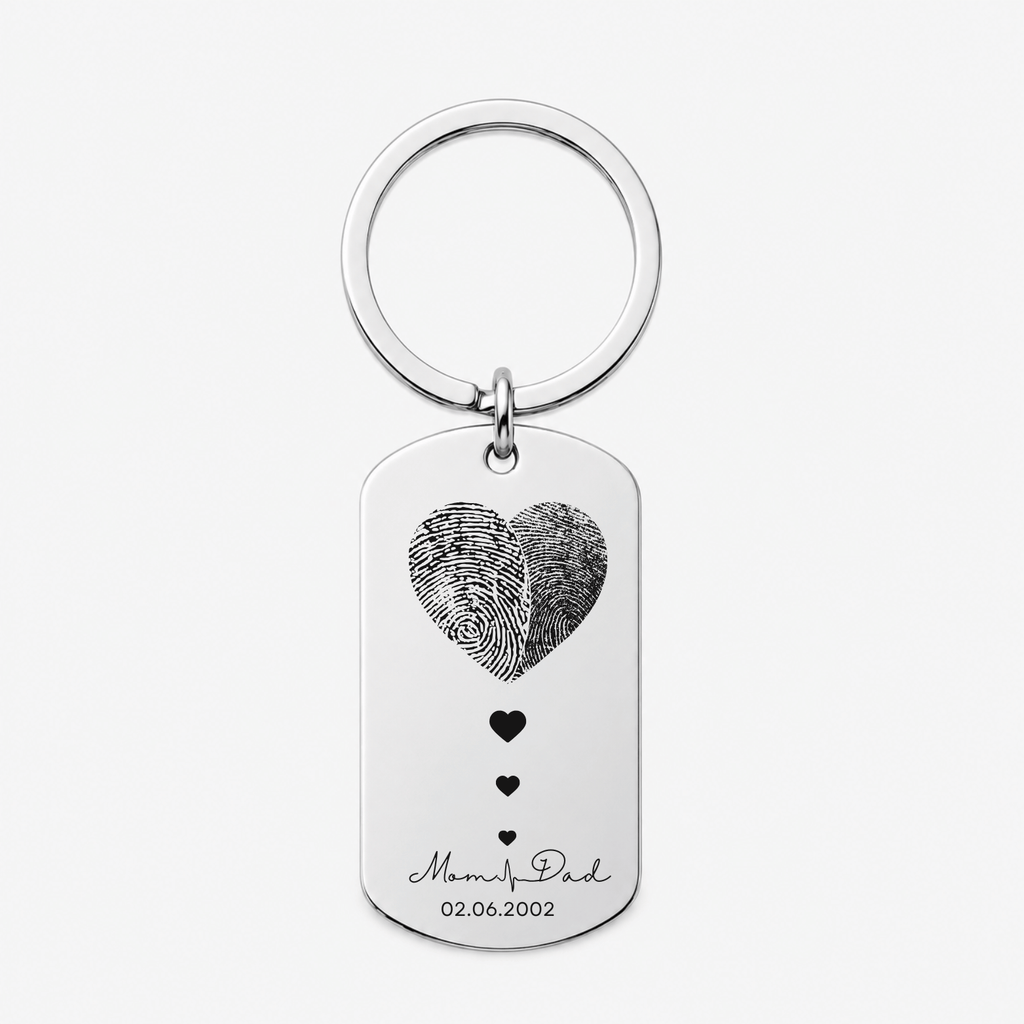 Couple Fingerprint Keychain, Custom Engraved Gift