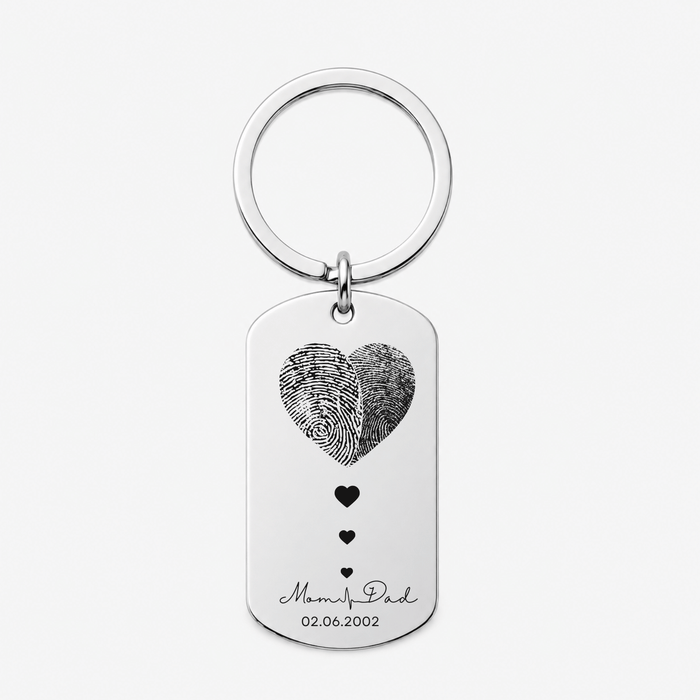 Couple Fingerprint Keychain, Custom Engraved Gift