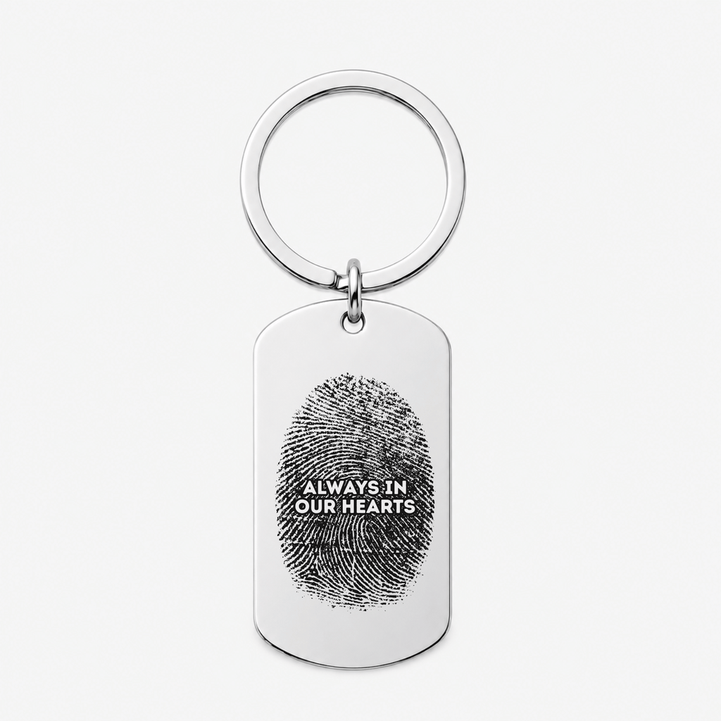 Fingerprint Memorial Keychain, Engraved Remembrance Gift