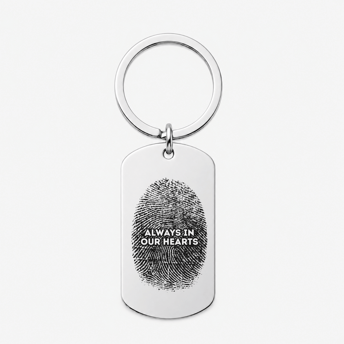 Fingerprint Memorial Keychain, Engraved Remembrance Gift