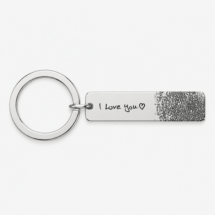 Fingerprint Handwriting Keychain, Custom Engraved Keepsake