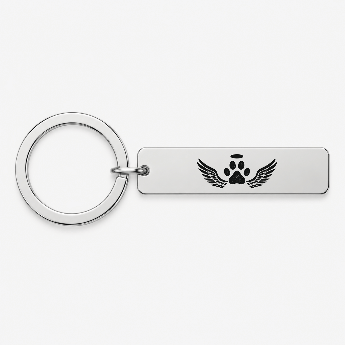 Pet Memorial Paw Print Keychain, Engraved Angel Wings Gift