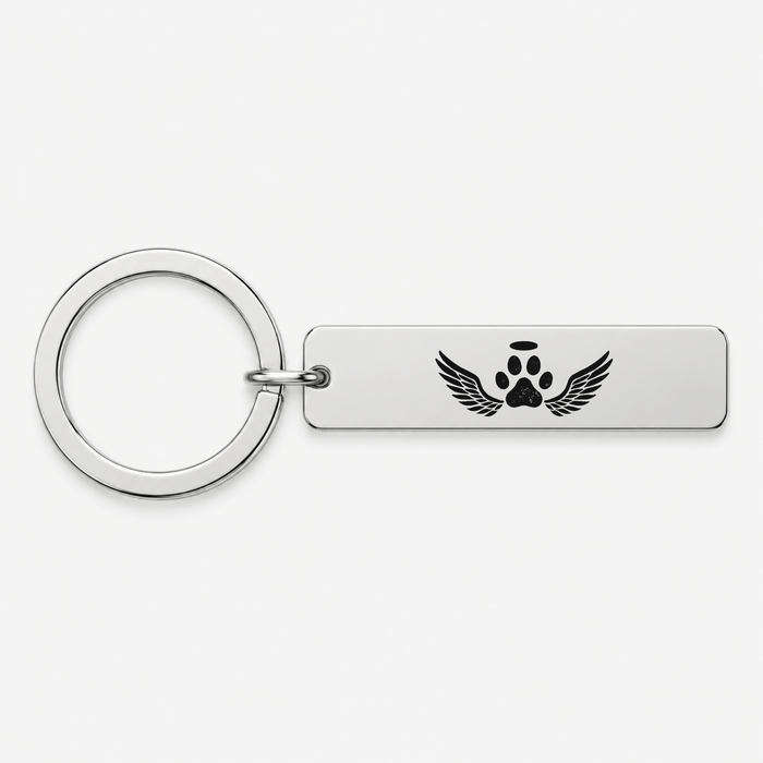 Pet Memorial Paw Print Keychain, Engraved Angel Wings Gift