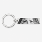 Personalised eyes photo keychain in silver finish with custom engraved eyes