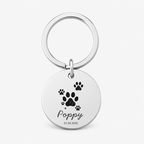 Pet Paw Print Name Keychain, Engraved Memorial Charm