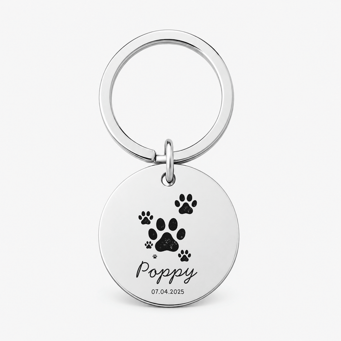 Pet Paw Print Name Keychain, Engraved Memorial Charm