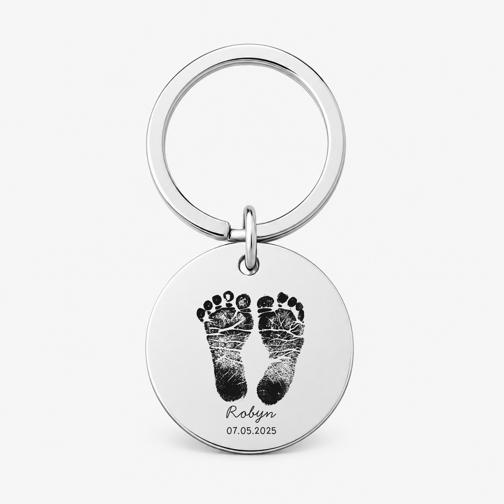 Baby Footprint Keychain, Personalised Engraved Newborn Gift