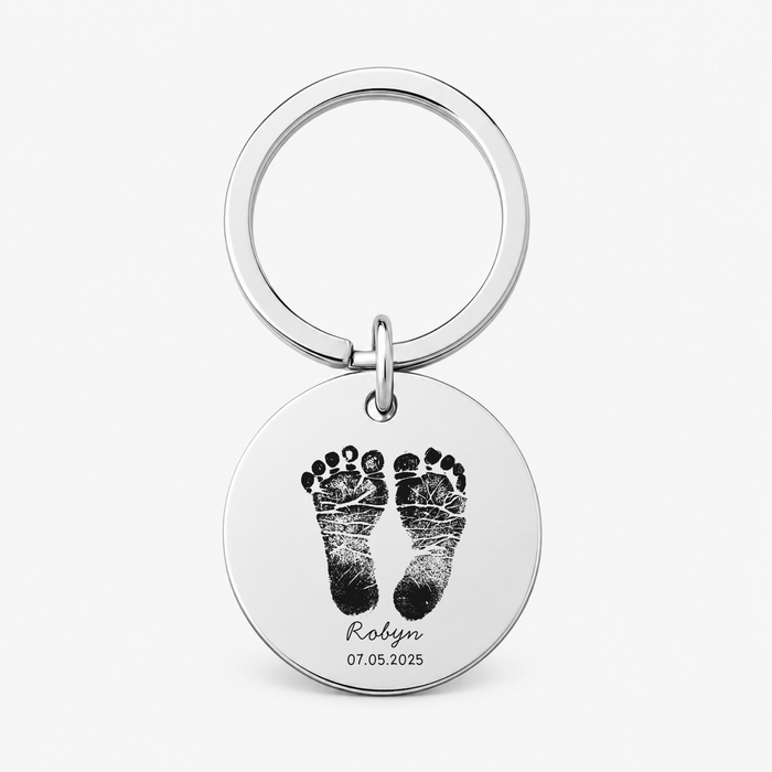 Baby Footprint Keychain, Personalised Engraved Newborn Gift