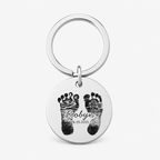 Stainless Steel "Baby Footprint & Name" Engraved Keychain