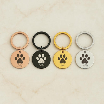 Custom Pet Paw Print Keychain, Personalised Paw & Name Engraved Keepsake, Dog Cat Memorial Gift, Pet Loss Jewellery, Pet Lover Gift