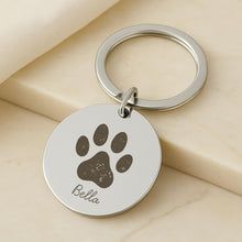 Custom Pet Paw Print Keychain, Personalised Paw & Name Engraved Keepsake, Dog Cat Memorial Gift, Pet Loss Jewellery, Pet Lover Gift