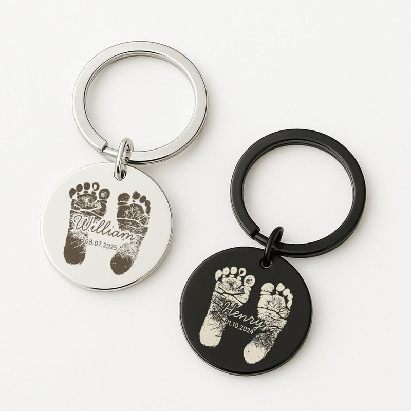 Personalised Baby Footprint Keychain, Custom Engraved Name & Date, Stainless Steel Keepsake for Newborn, Memorial Gift for New Parents