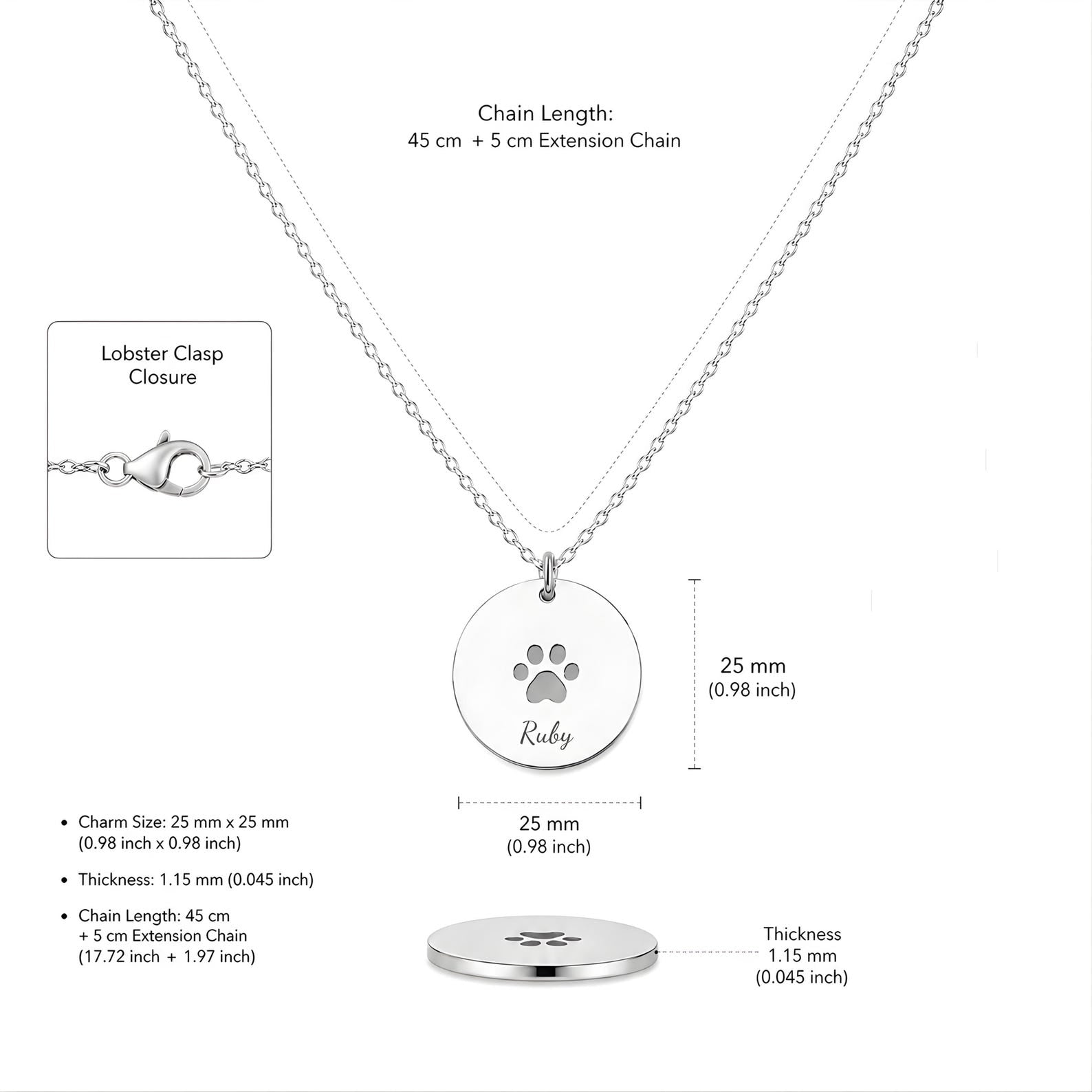 Paw Name Pendant Necklace