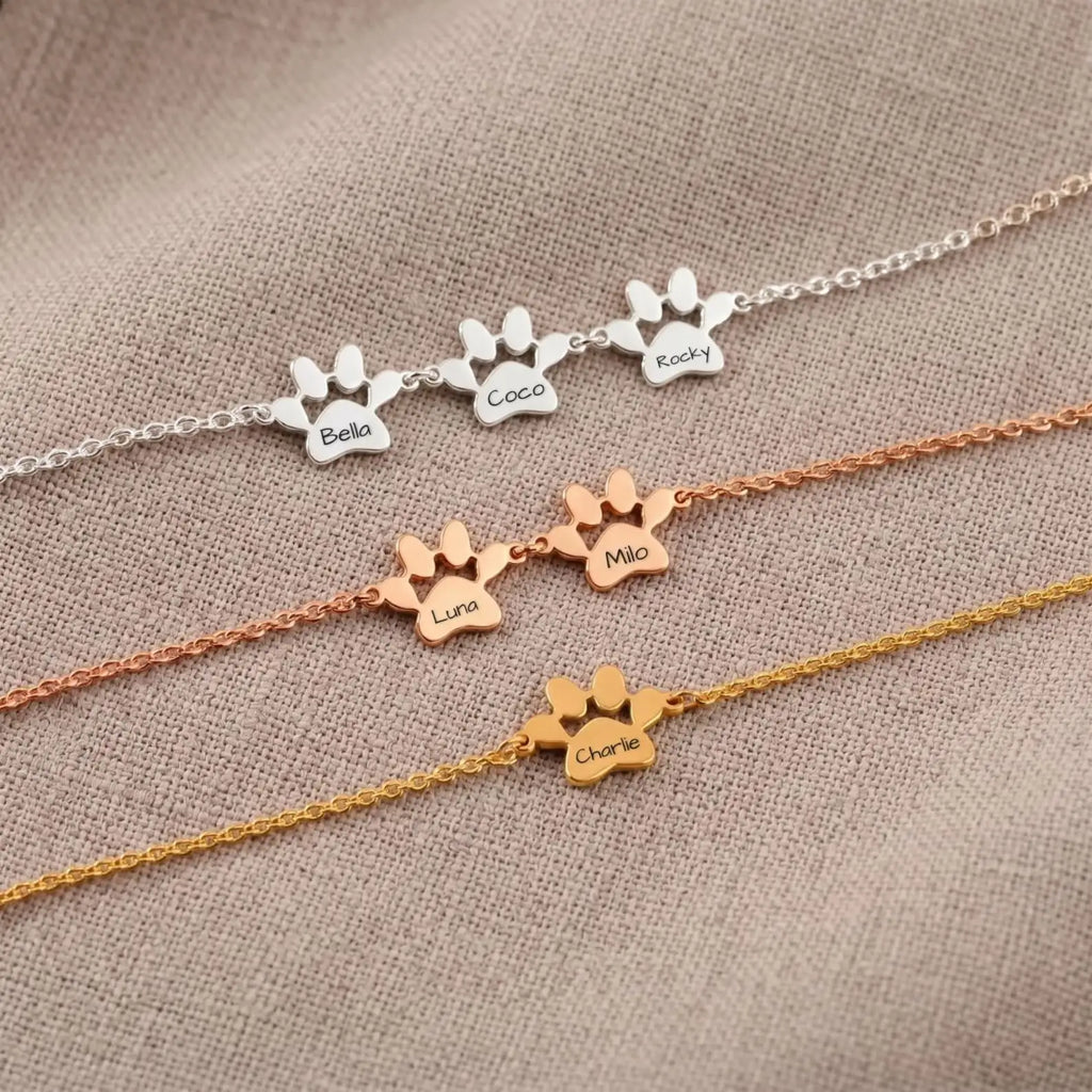 Pet Paw Print Name Bracelet