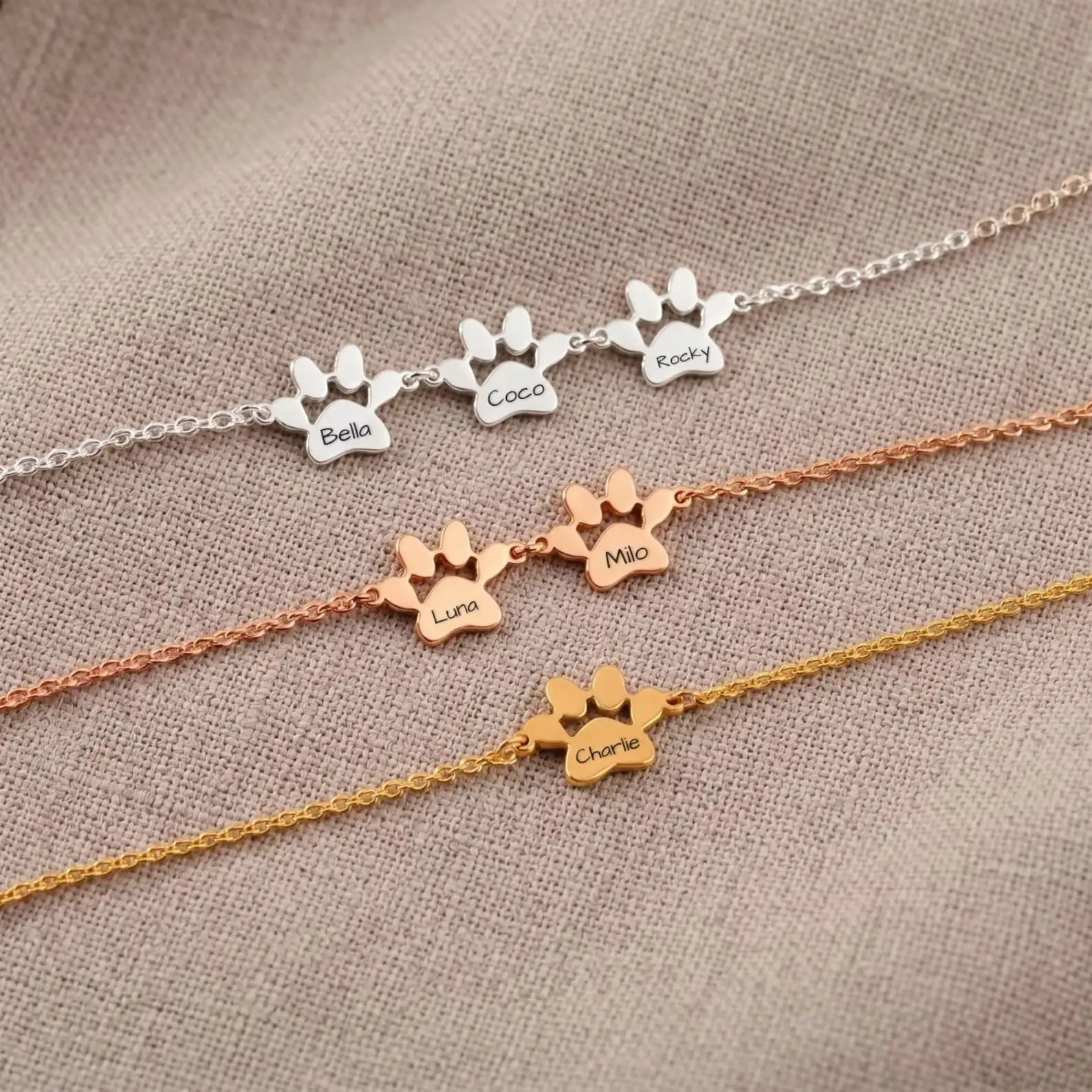 Pet Paw Print Name Bracelet