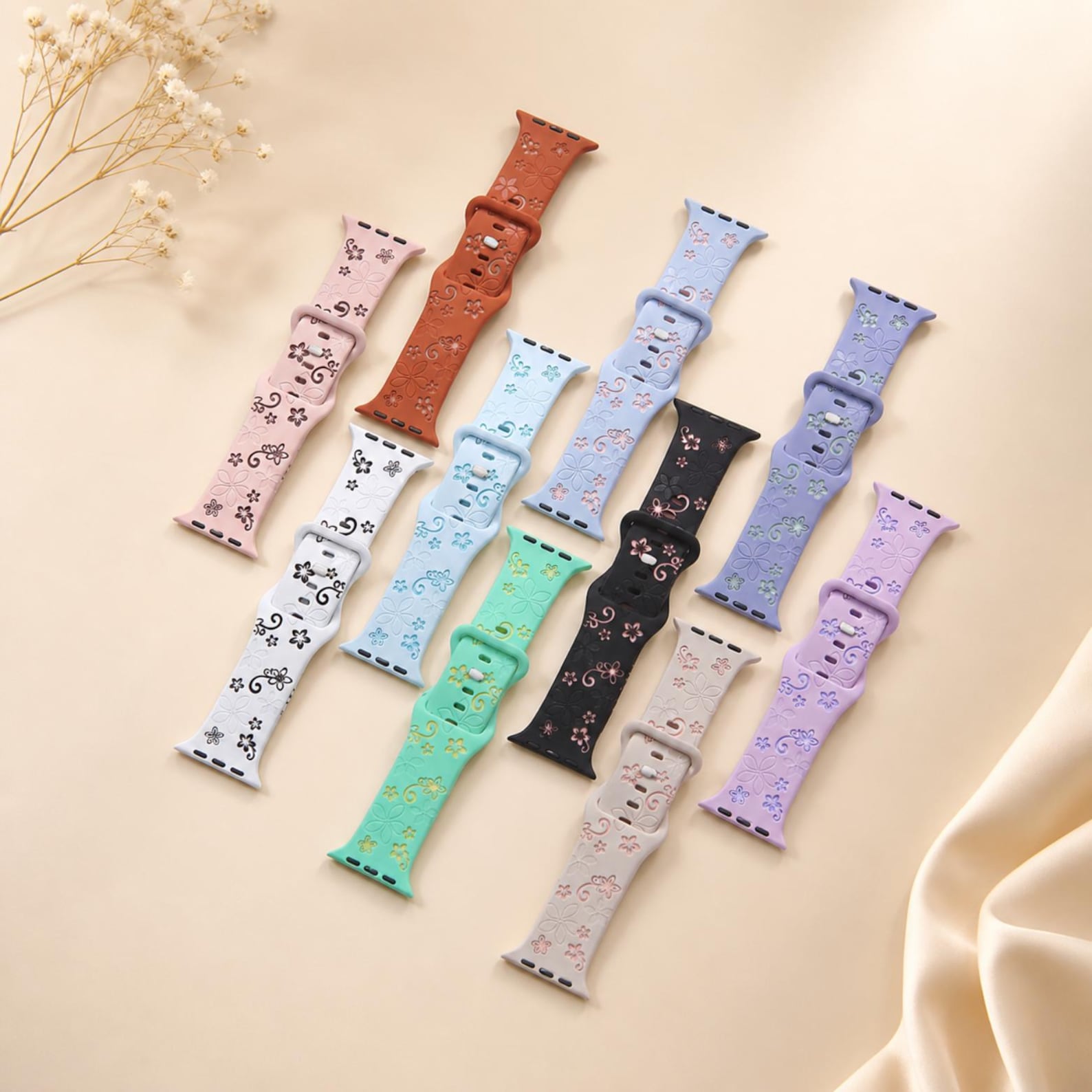 Floral Engraved Apple Watch Band