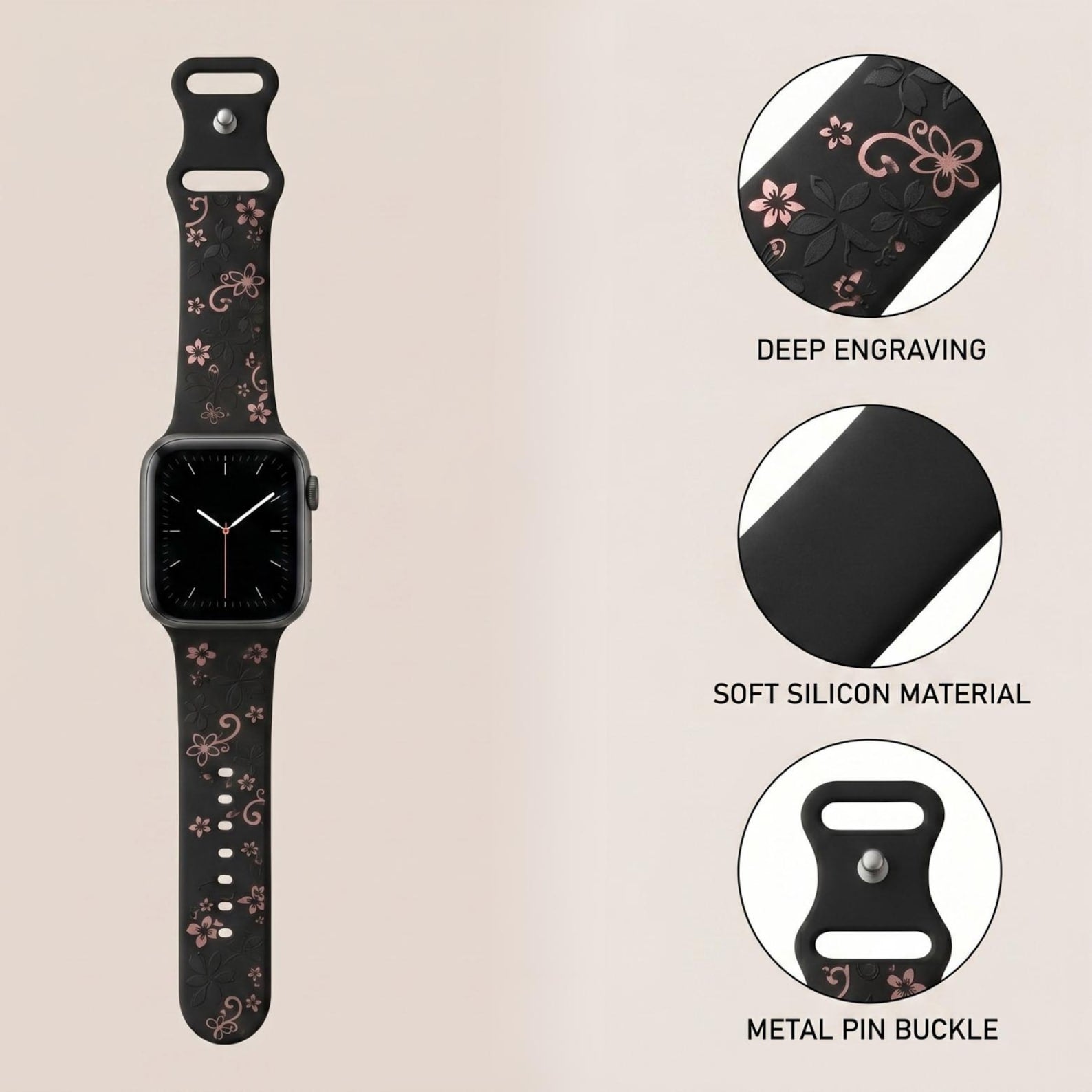 Floral Engraved Apple Watch Band