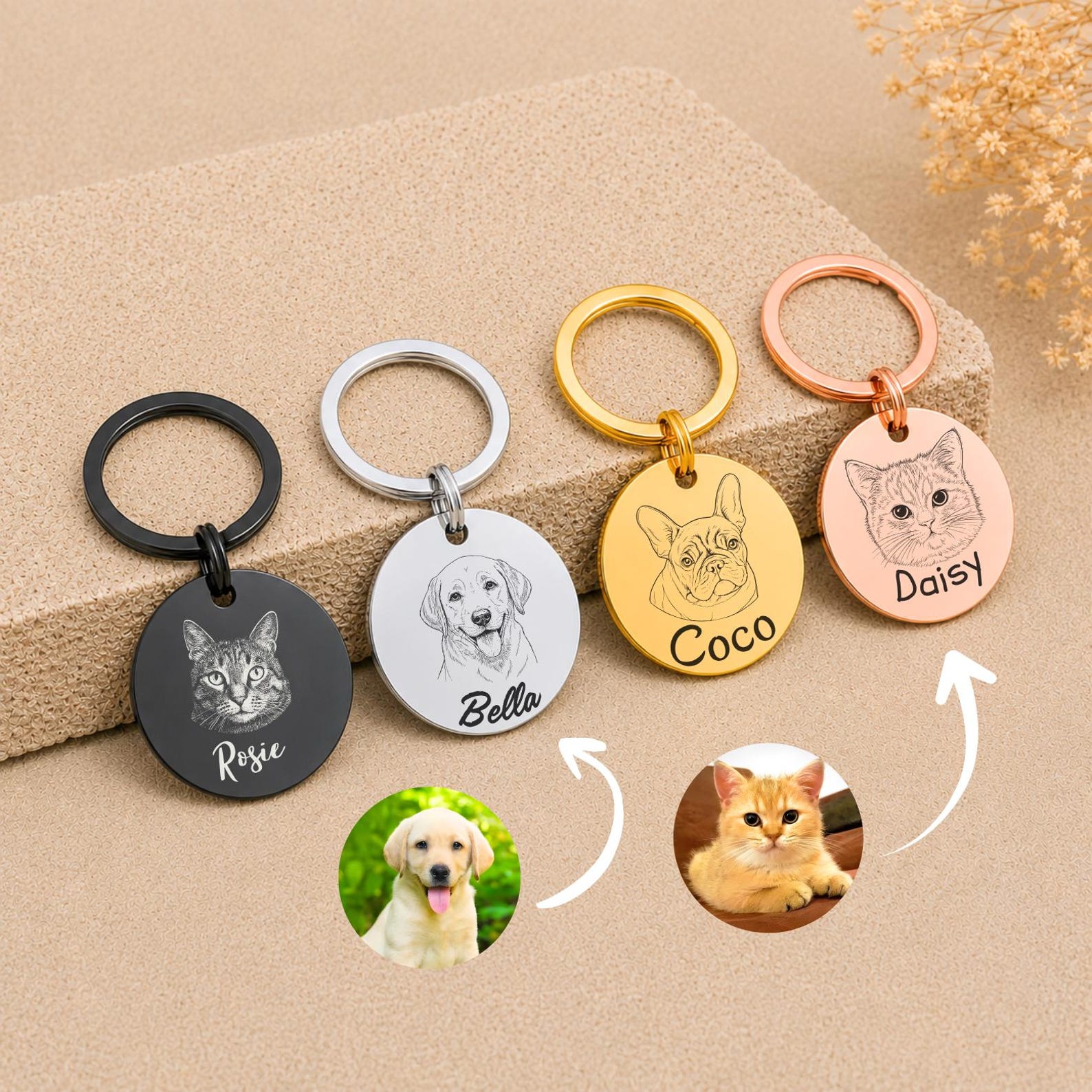 Pet Photo Sketch Keyring