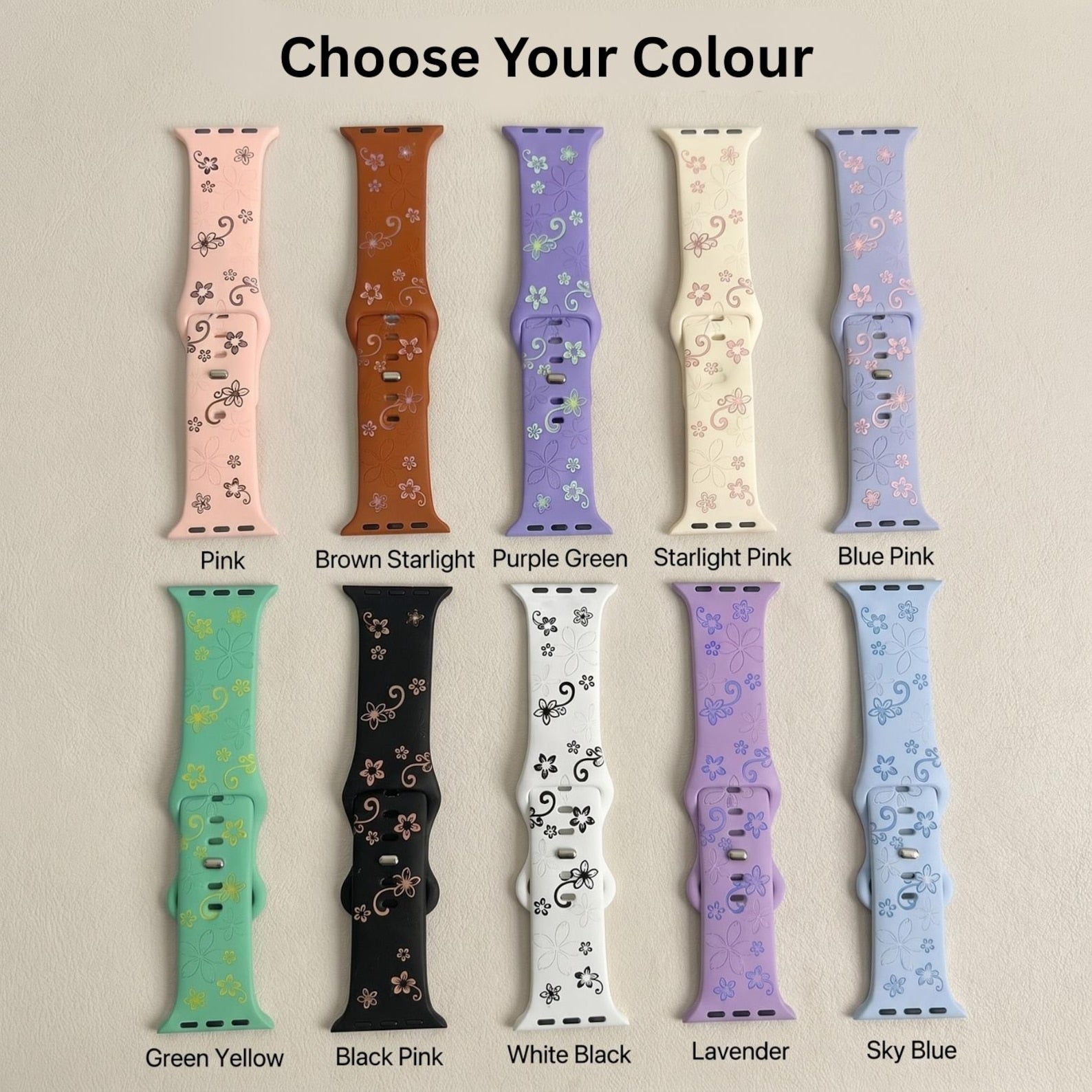 Floral Engraved Apple Watch Band