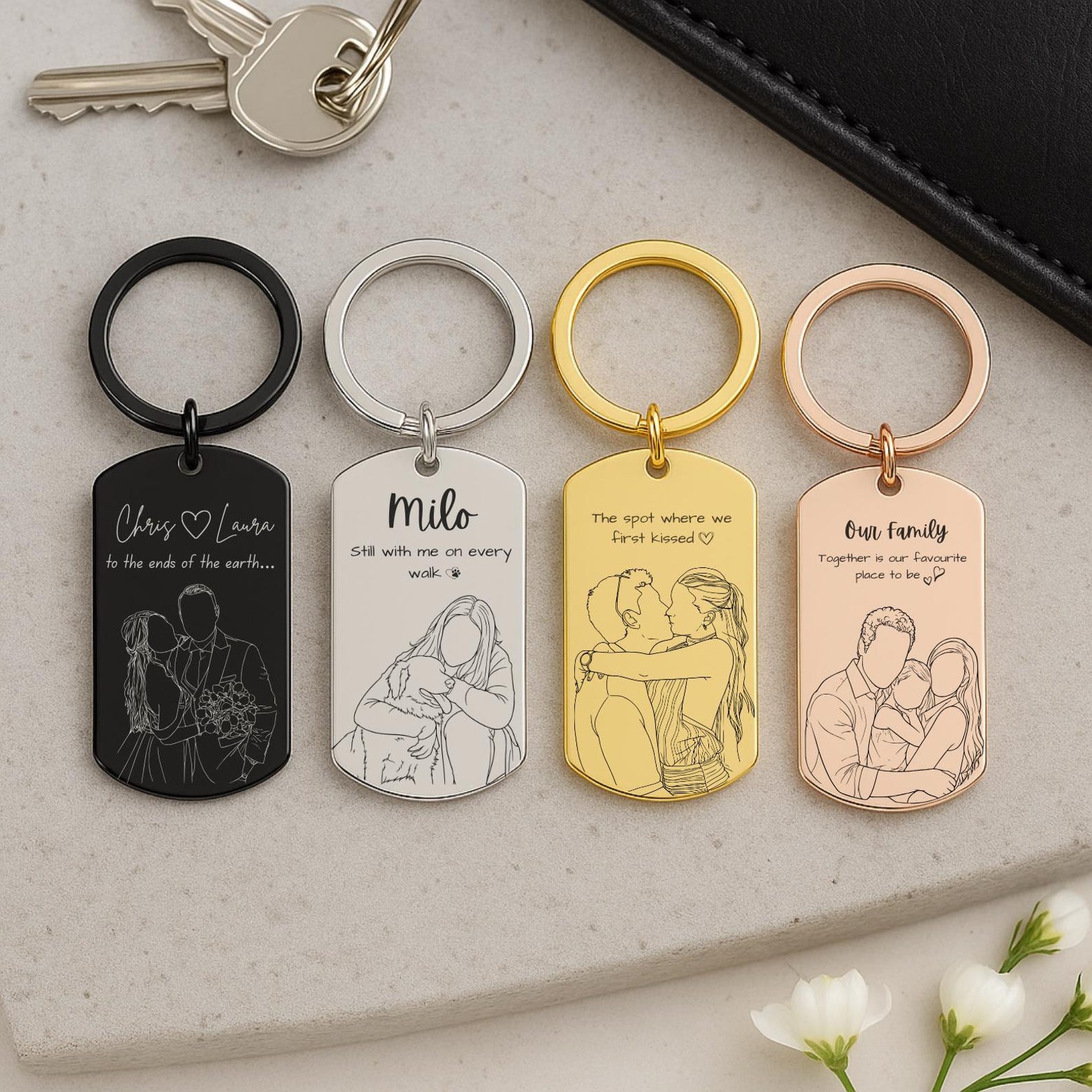 Faceless Sketch Photo Keyring