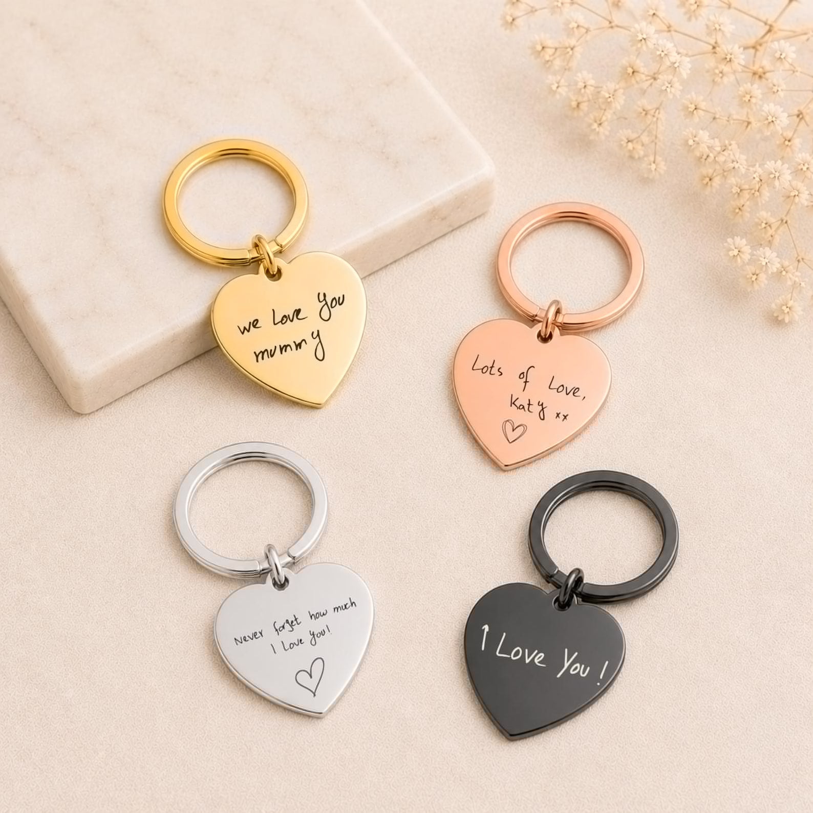 Handwriting Heart Engraved Keyring