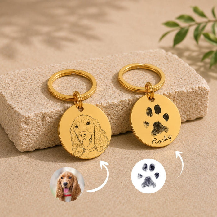 Dog Photo Paw Print Keyring