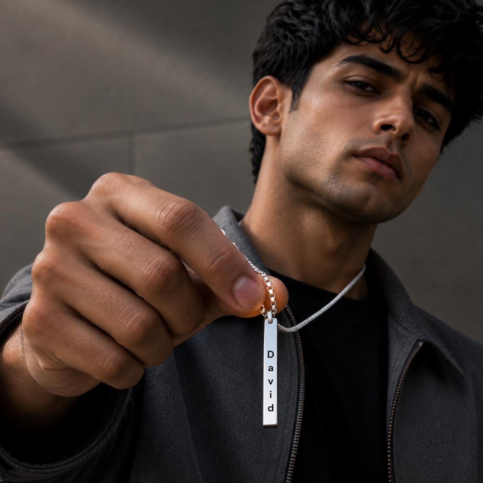 Engraved Bar Name Necklace for Men