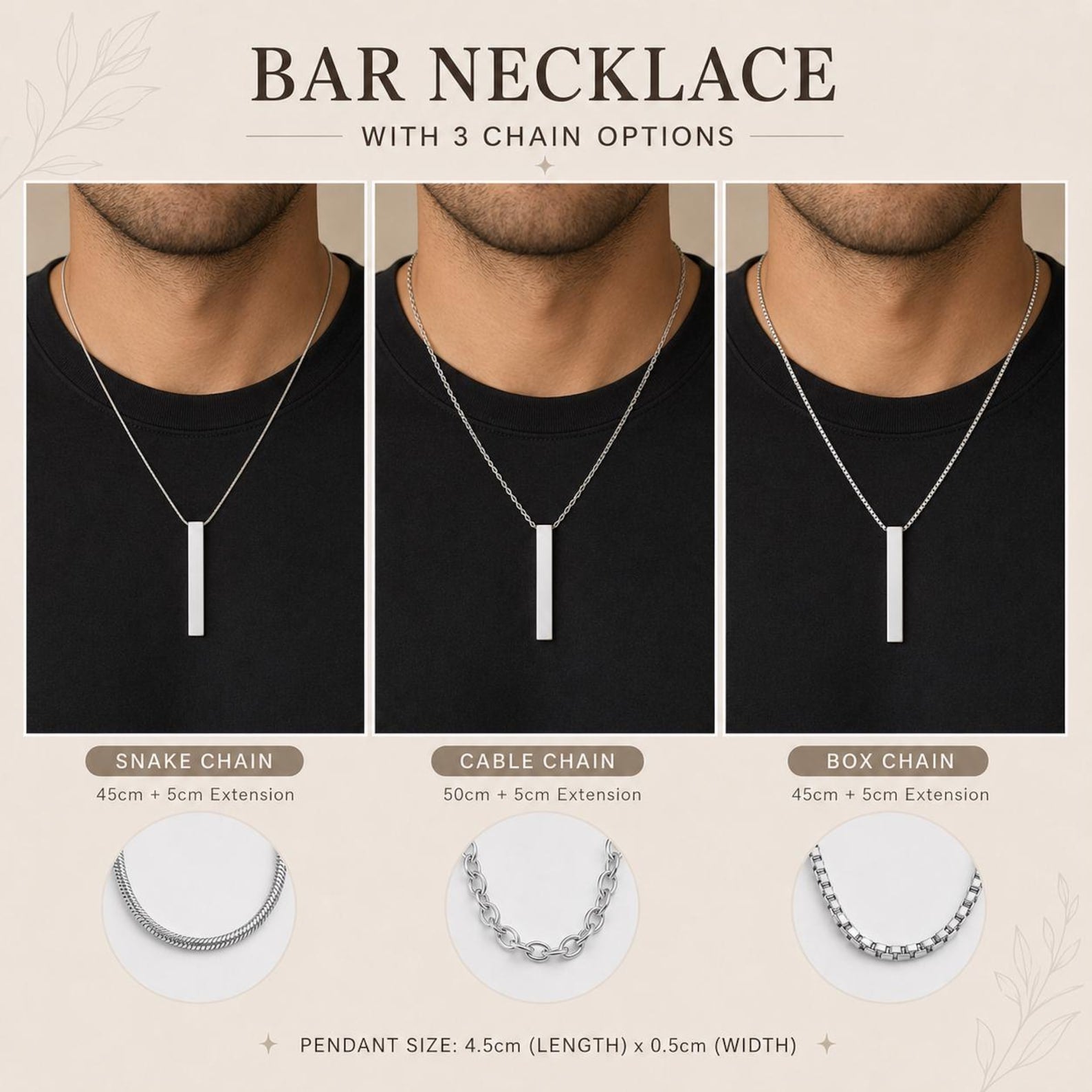 Engraved Bar Name Necklace for Men