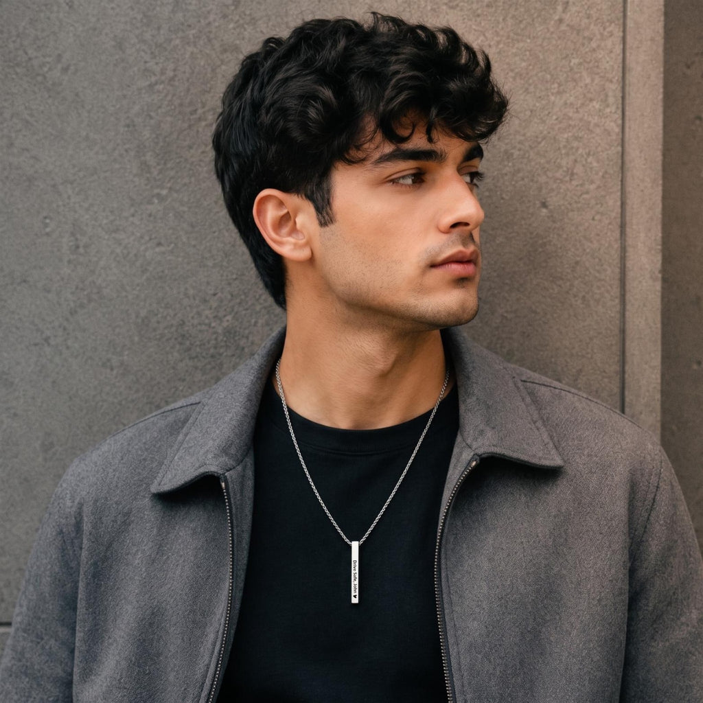 Engraved Bar Name Necklace for Men