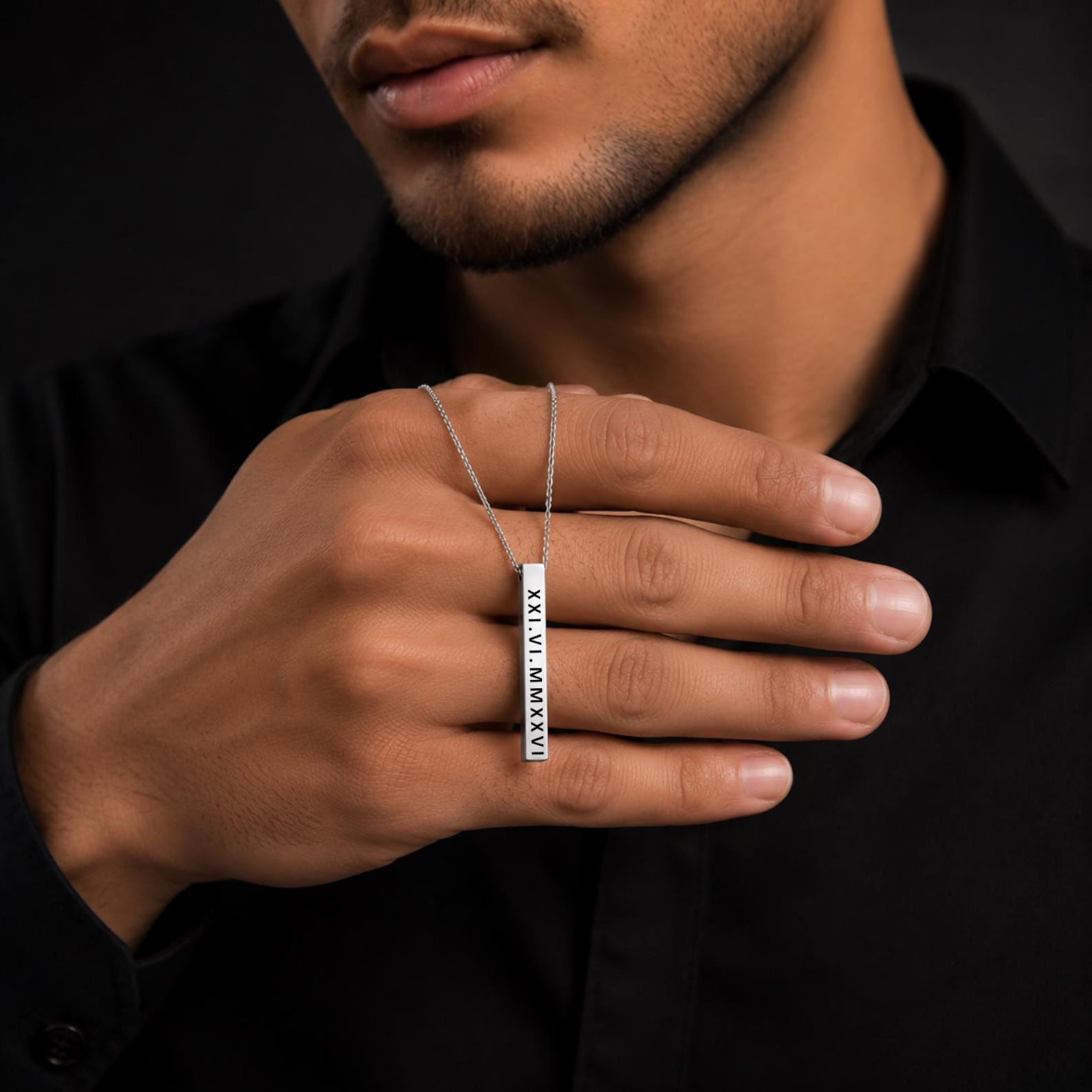Engraved Bar Name Necklace for Men