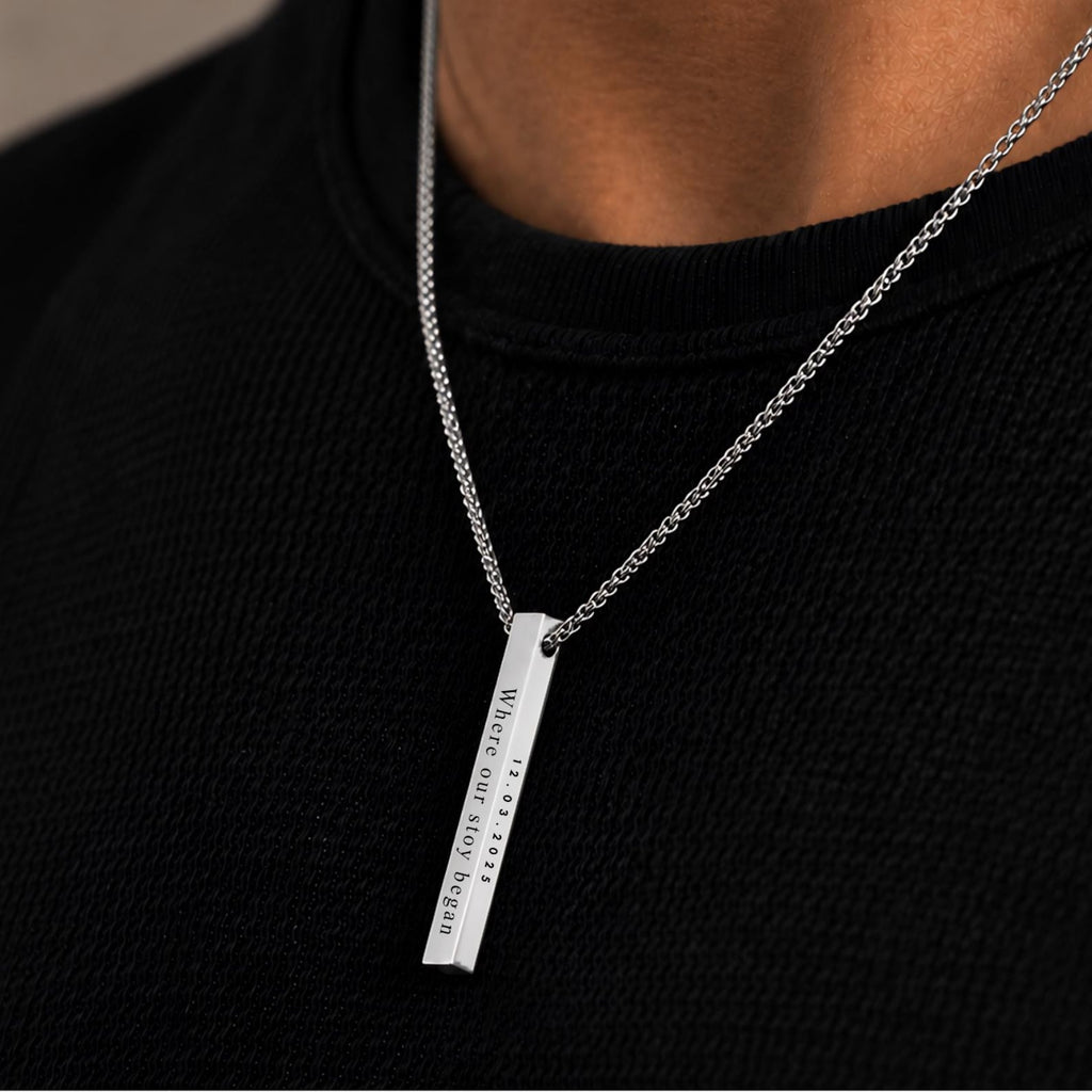 Engraved Bar Name Necklace for Men
