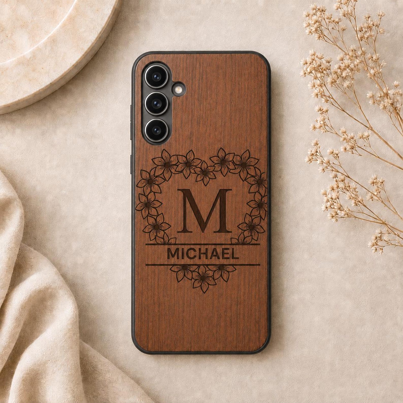 Engraved Wooden Phone Case for iPhone Samsung