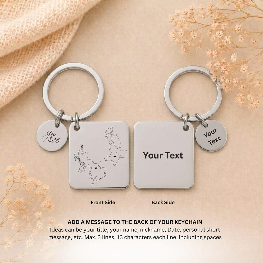 Two Country Map Keyring – Long Distance Gift