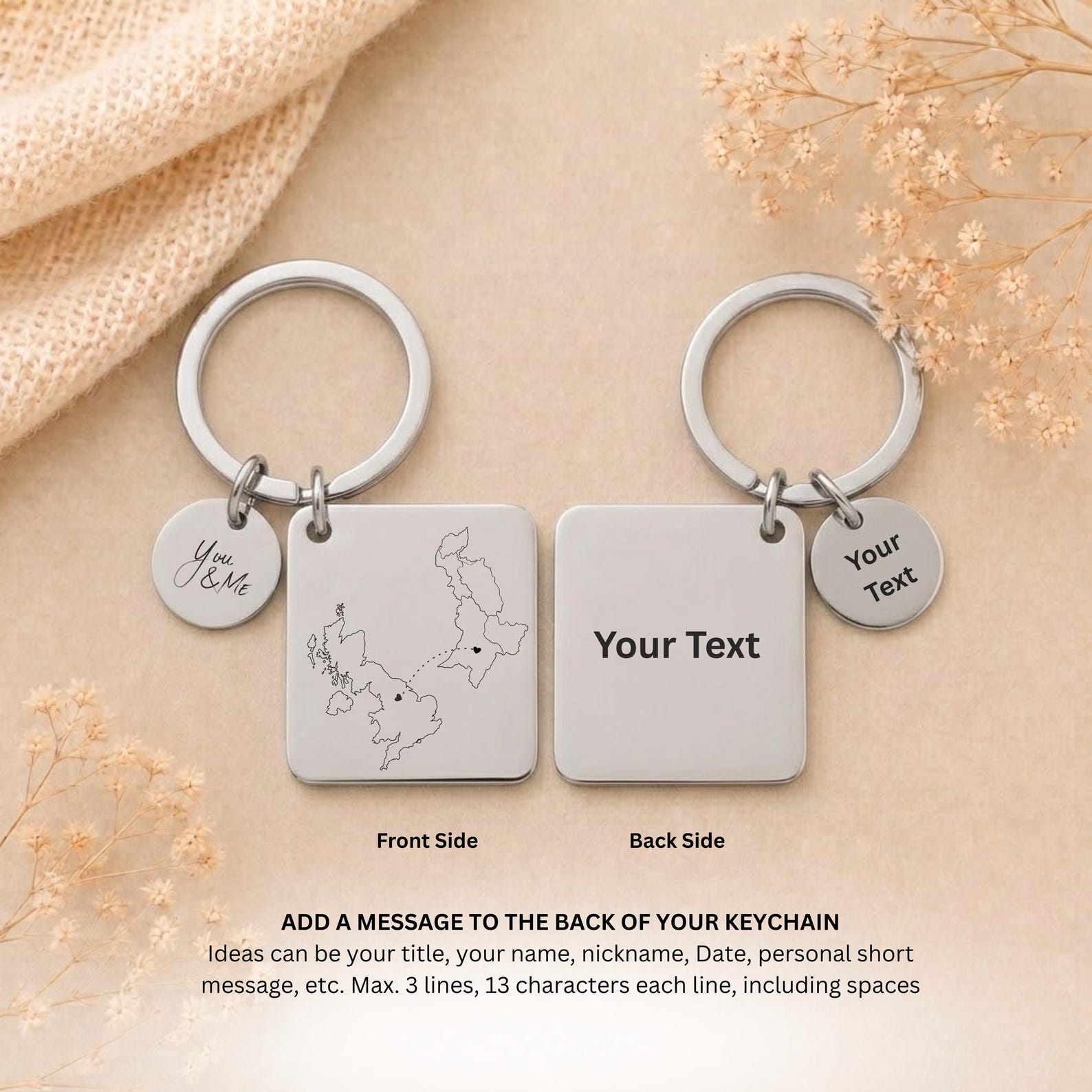 Two Country Map Keyring – Long Distance Gift
