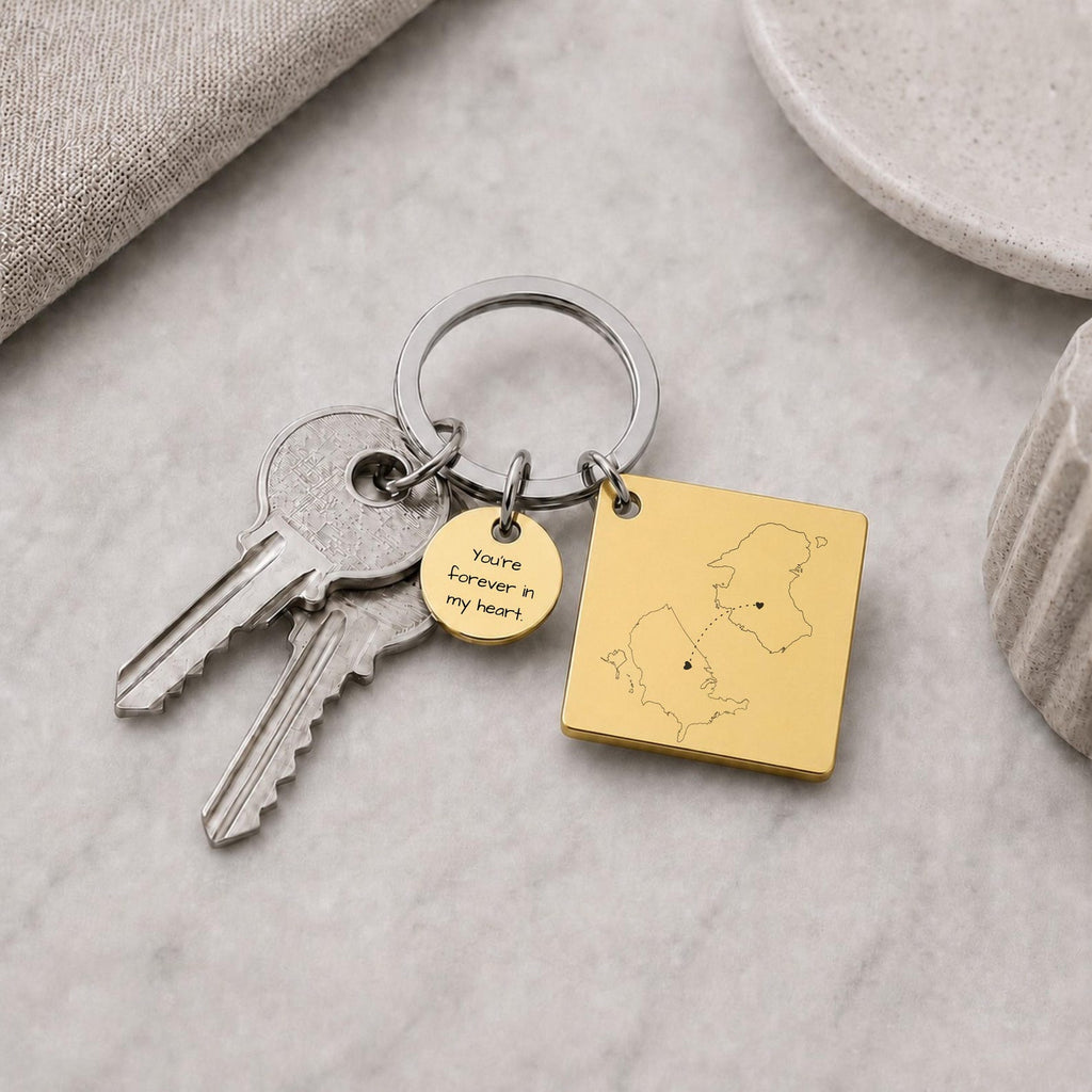 Two Country Map Keyring – Long Distance Gift