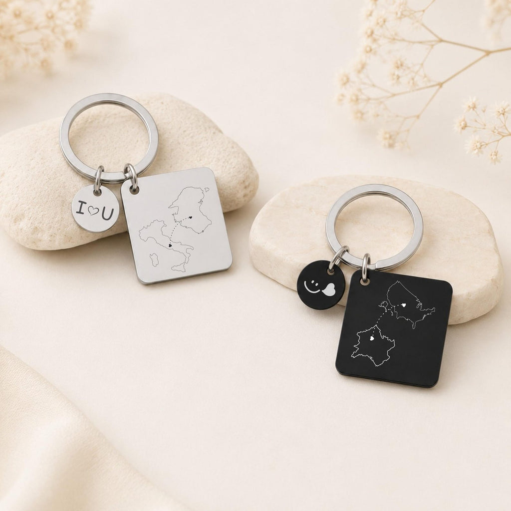 Two Country Map Keyring – Long Distance Gift