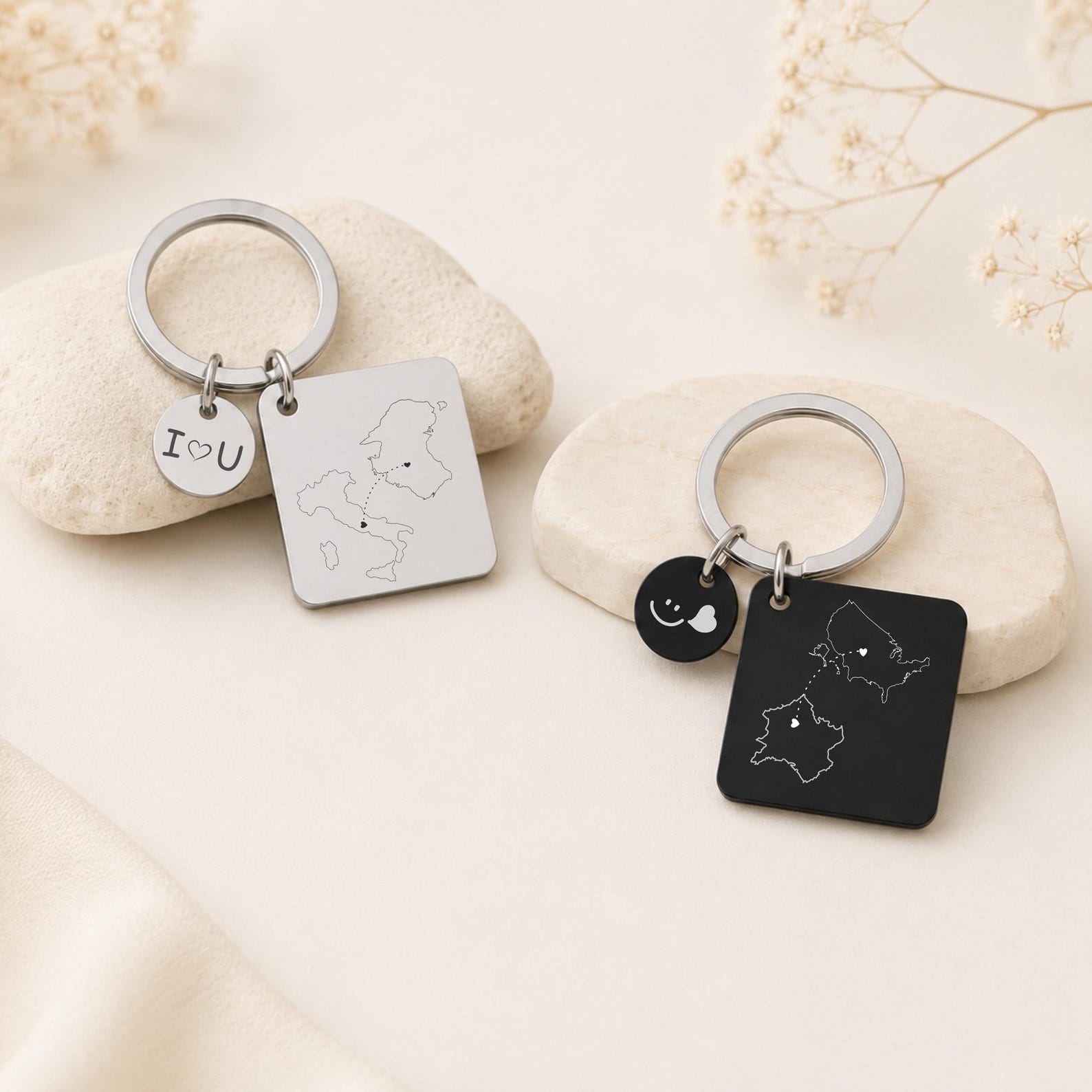 Two Country Map Keyring – Long Distance Gift