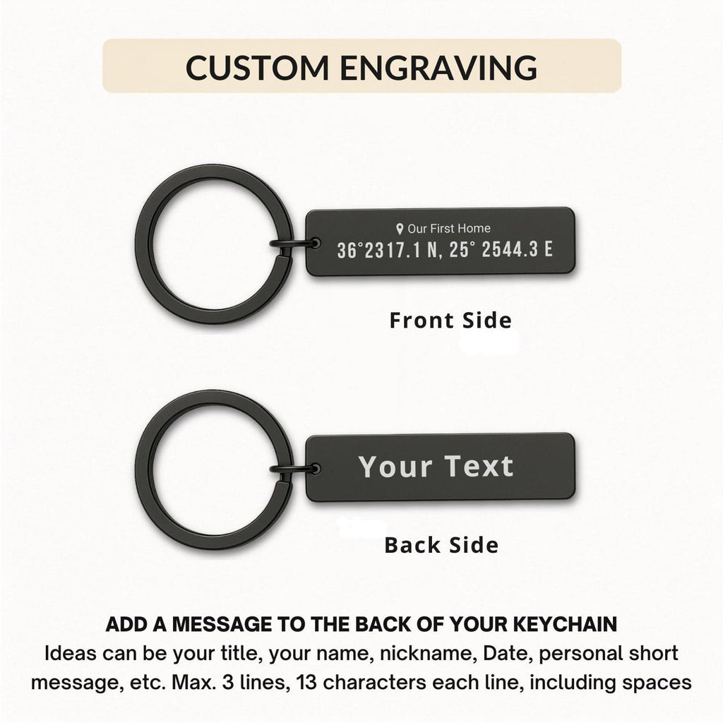 Engraved Coordinates Keyring – GPS Location Gift
