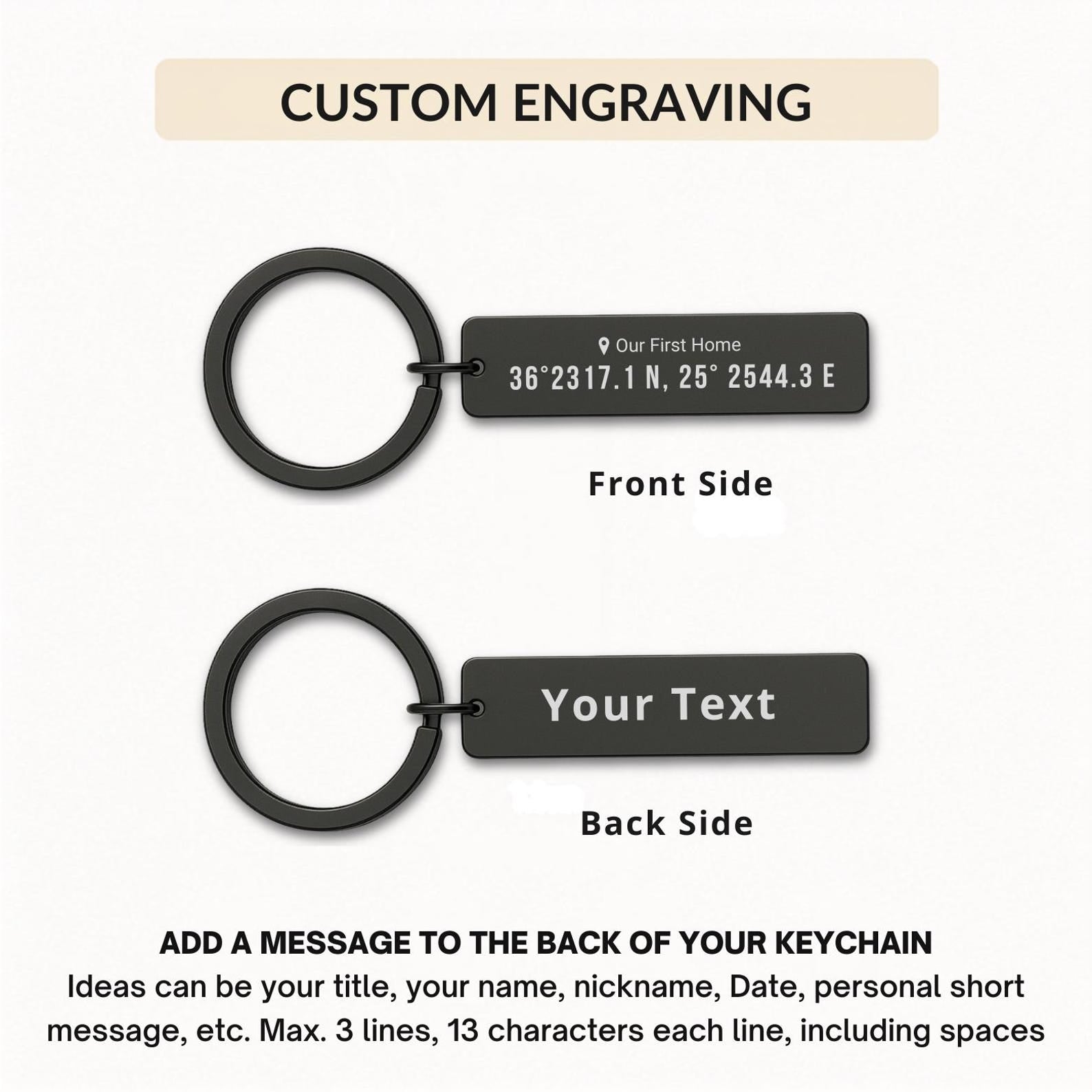 Engraved Coordinates Keyring – GPS Location Gift
