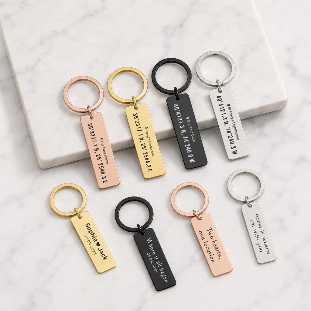 Engraved Coordinates Keyring – GPS Location Gift