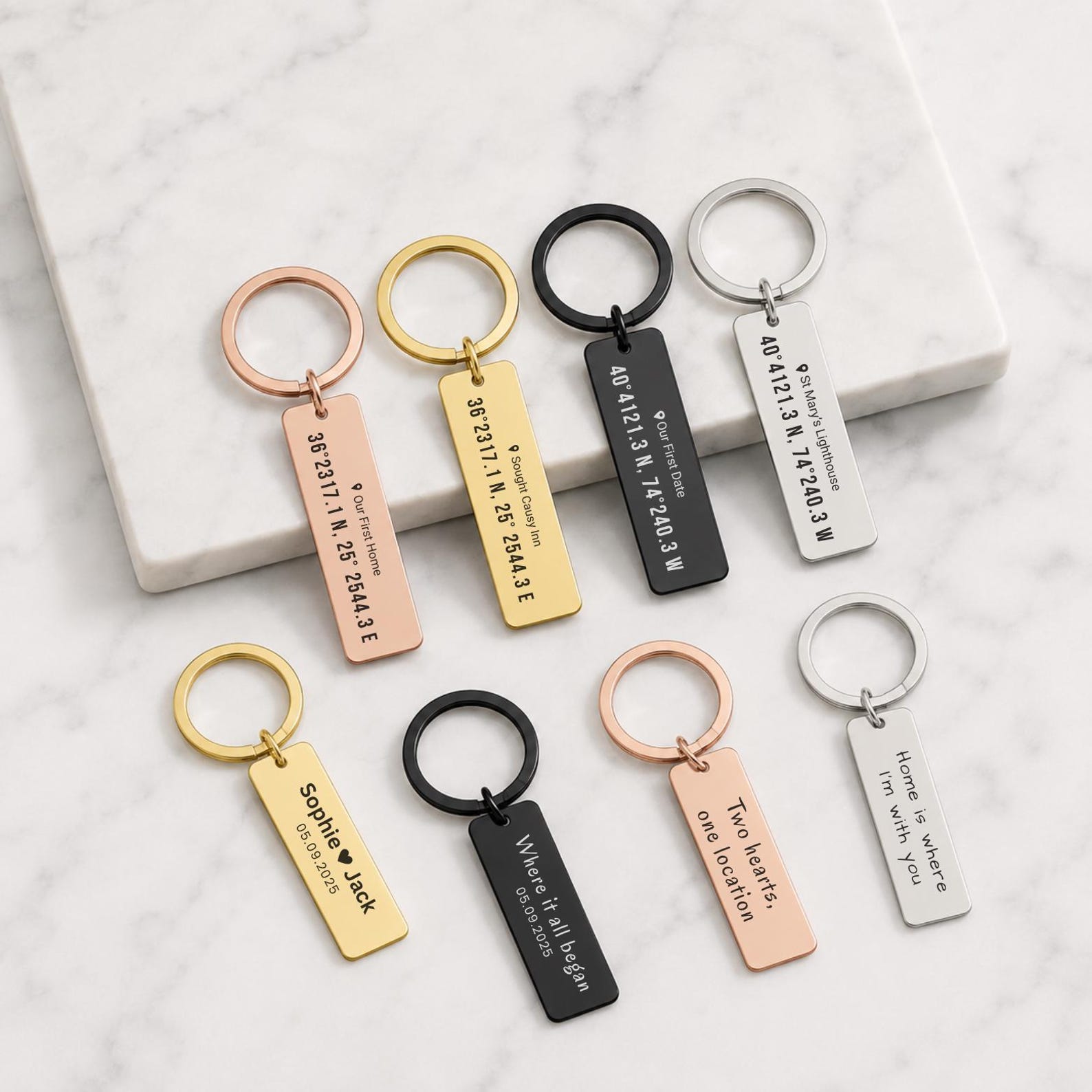 Engraved Coordinates Keyring – GPS Location Gift