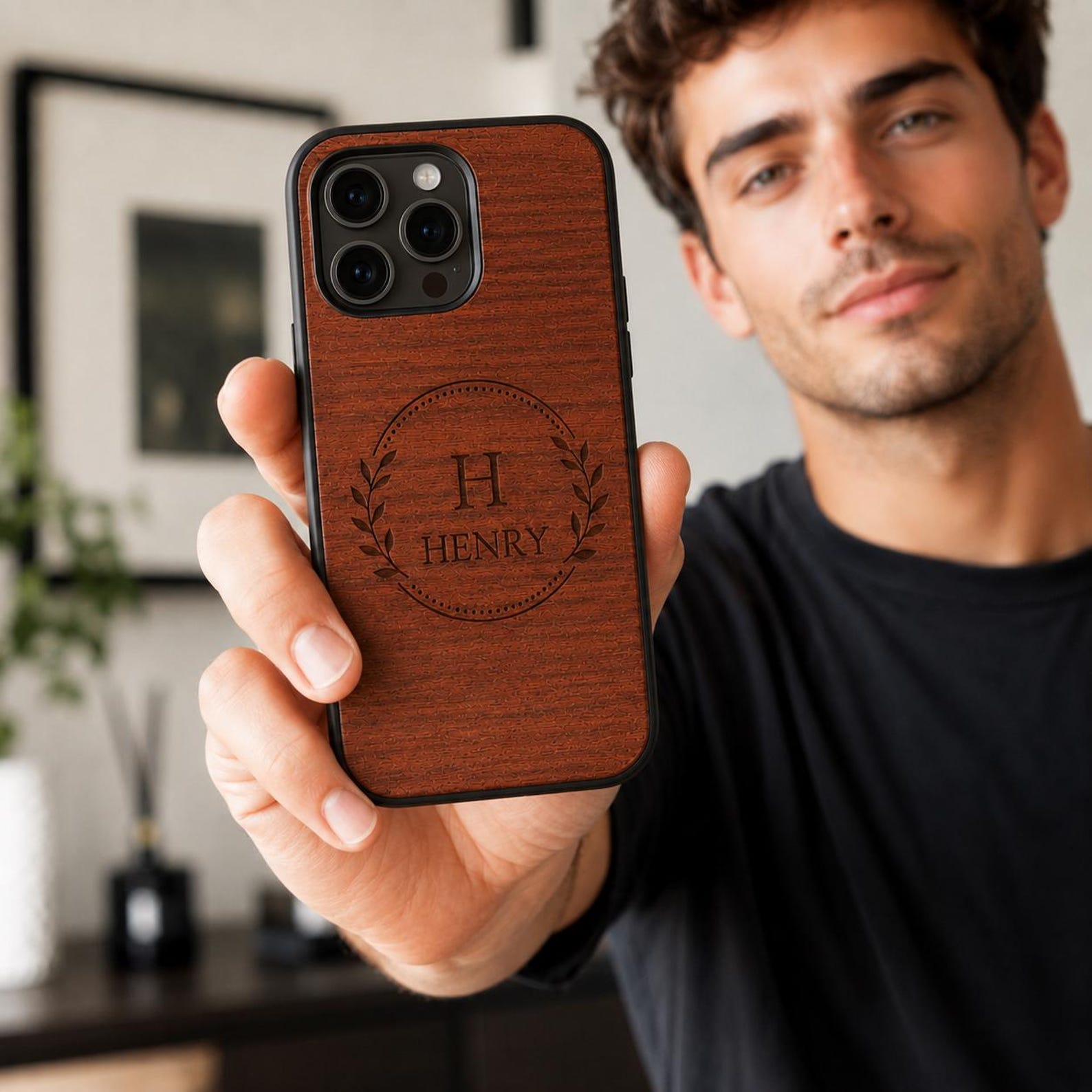 Engraved Wooden Phone Case for iPhone Samsung
