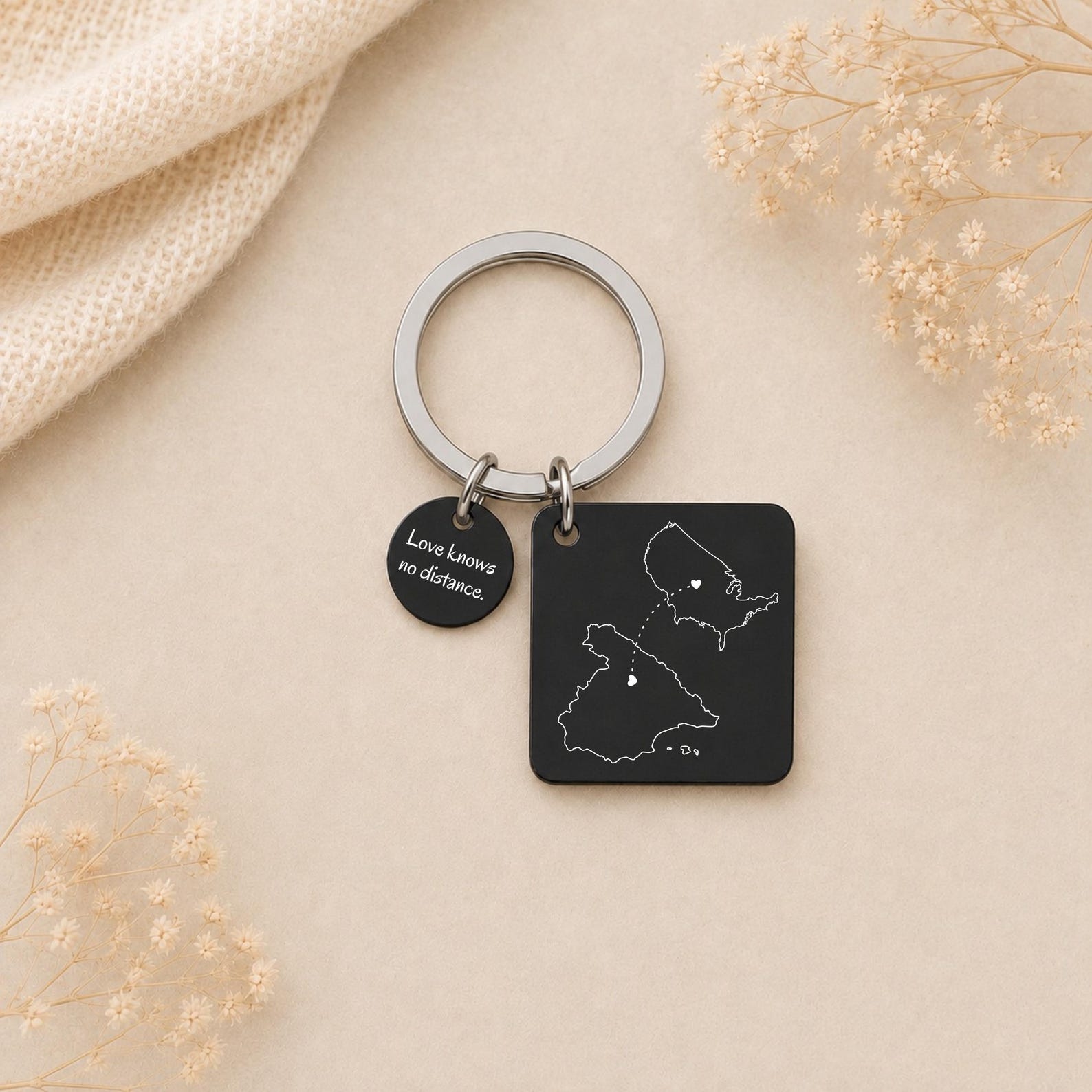 Two Country Map Keyring – Long Distance Gift
