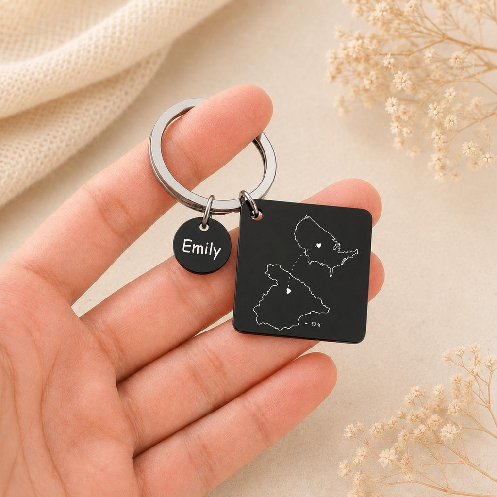 Two Country Map Keyring – Long Distance Gift
